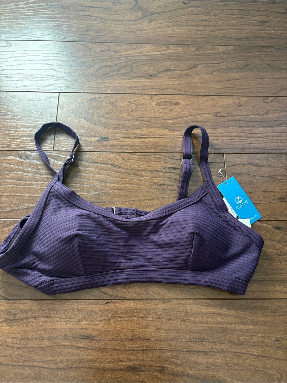 Cupshe Ribbed Wireless swim top in Plum Purple